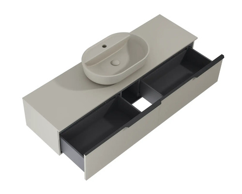 Mobilier de lavabo cu sertare și lavoar așezat în baie