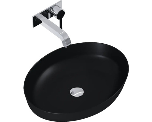 Chiuvetă ovală ceramică cu montare pe blat cu baterie de perete