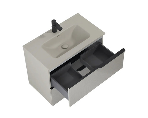 Mobilier de lavabo cu sertar deschis și baterie