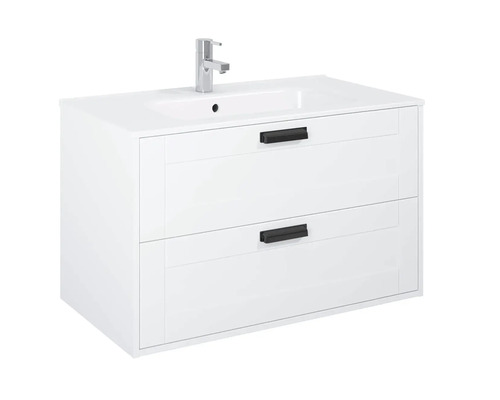 Dulap de bază alb pentru lavoar cu două sertare și lavoar aplicat