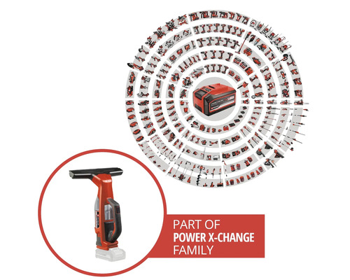 Gama Power X-Change: curățător de ferestre și gama de produse cu acumulatori asociată.