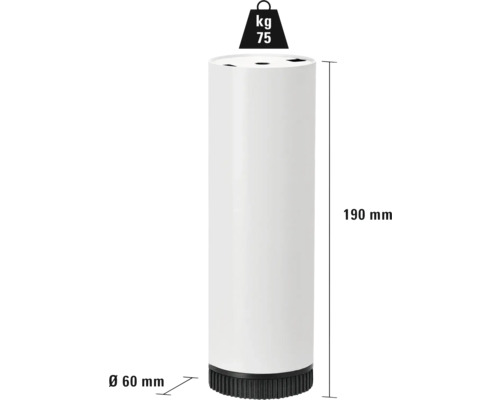 Picior de masă cilindric cu dimensiunile 190 mm înălțime și 60 mm diametru, capacitate portantă 75 kg