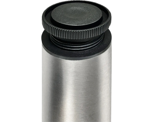 Vizualizare detaliată a unui picior de mobilă cu șurub de reglare.