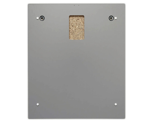 Spatele unei plăci dreptunghiulare cu găuri de montare și scobitură pentru agățare