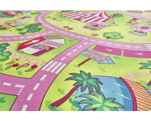 Covor de joacă cu drumuri, gelaterie, circ și motive de plajă