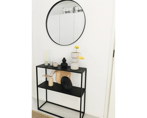 Aranjament decorativ cu consolă, oglindă și vaze