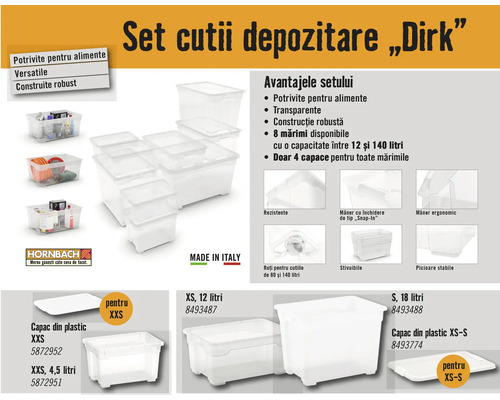 Set de cutii de depozitare din plastic, de diferite dimensiuni
