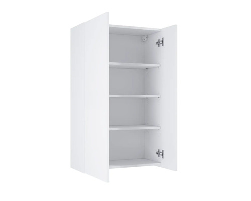 Dulap suspendat alb cu uși deschise și trei rafturi