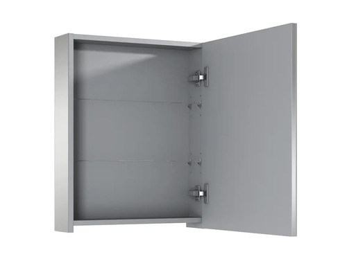 Dulap cu oglindă deschis, cu trei rafturi din sticlă