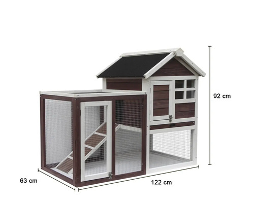Cusca de iepuri din lemn cu dimensiunile 122 cm x 63 cm x 92 cm