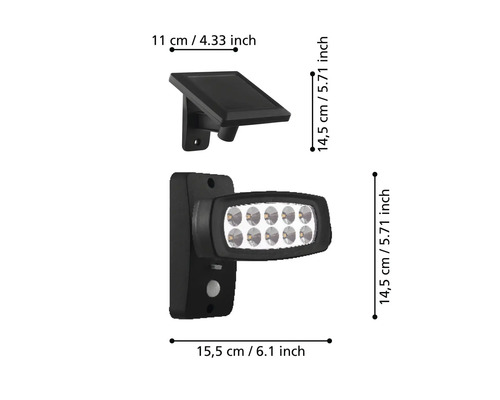 Lampă solară cu senzor de mișcare și dimensiuni