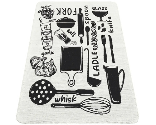 Covoraș de bucătărie cu motive cu ustensile de bucătărie