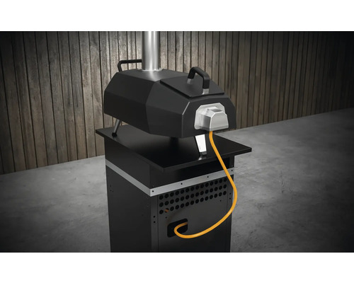 Cuptor de pizza negru cu racord de gaz și suport