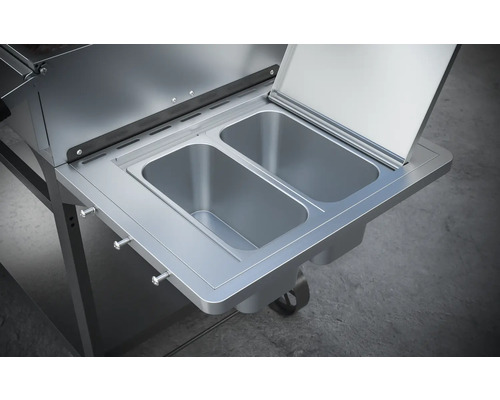 Masă grătar din oțel inoxidabil cu două recipiente și un capac