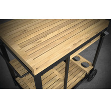 Cărucior grătar cu blat din lemn și cadru metalic