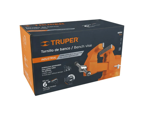 Ambalajul unui menghine Truper cu o lățime de prindere de 150 milimetri