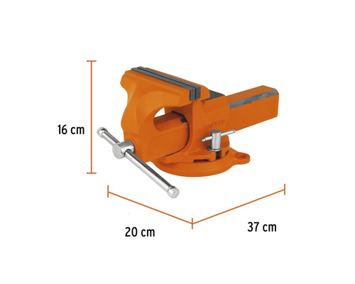 Mencă de banc din metal cu dimensiunile de 16 cm înălțime, 20 cm lățime și 37 cm lungime.