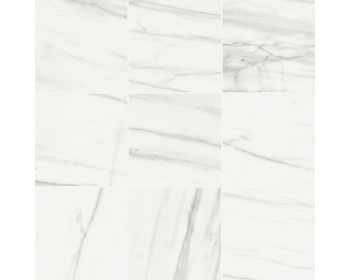 Nouă plăci de marmură albă cu vinișuri gri