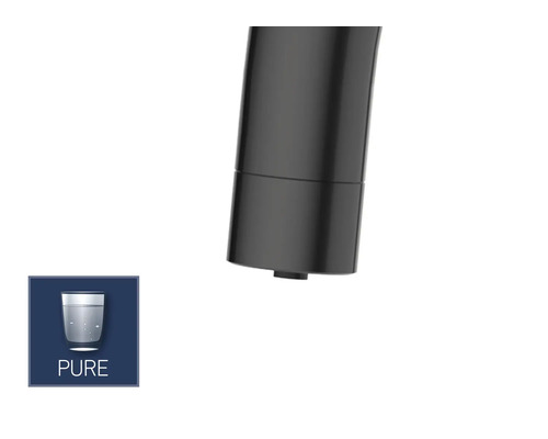 Prim-plan cu robinetul cu simbolul Pure