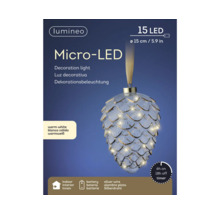 Lumineo Micro-LED lumină decorativă cu 15 LED-uri, diametru 15 cm, funcționare pe baterii, fir argintiu și temporizator pentru interior