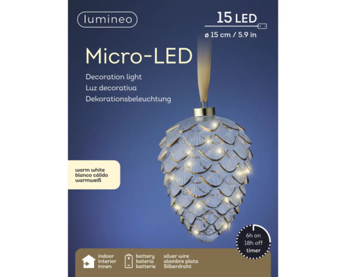 Lumineo Micro-LED lumină decorativă cu 15 LED-uri, diametru 15 cm, funcționare pe baterii, fir argintiu și temporizator pentru interior