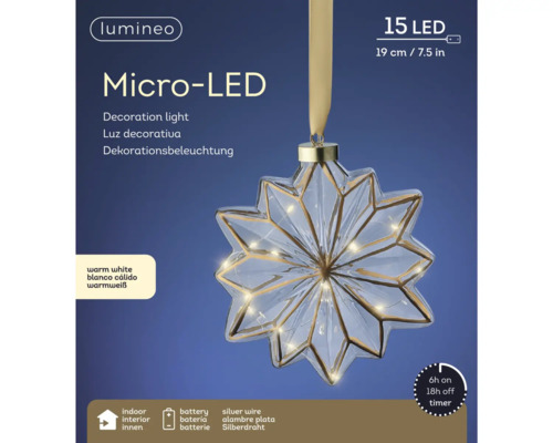 Lumină decorativă Micro LED în formă de stea, cu baterii, pentru interior