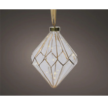 Ornament de pom de Crăciun cu LED în formă de diamant, cu design geometric și agățătoare