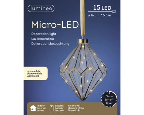 Lumină decorativă micro LED cu baterii și funcție de temporizare, diametru de aproximativ 16 centimetri