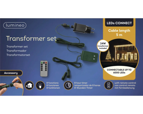 Set transformator Lumineo cu cablu de 5 metri si telecomanda