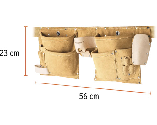 Curea de scule din piele cu mai multe buzunare, 23 cm înălțime și 56 cm lungime