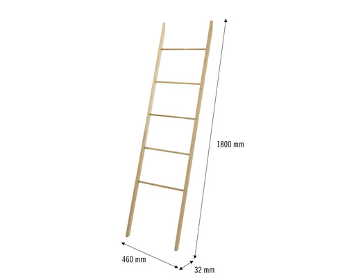 Scară din lemn cu șase trepte și dimensiunile de 1800 mm înălțime, 460 mm lățime și 32 mm adâncime.