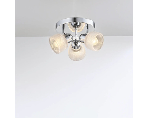 Lumină de plafon cu patru spoturi și abajururi transparente