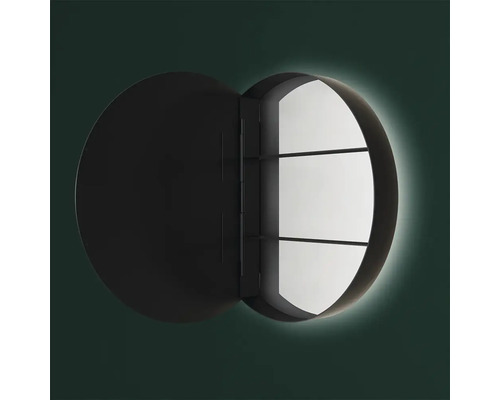 Dulap rotund cu oglindă deschisă, cu iluminare și rafturi