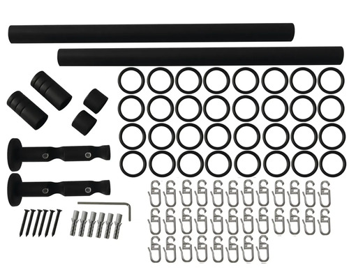 Set tijă de perdea cu tijă, suporturi, inele, cârlige și material de fixare