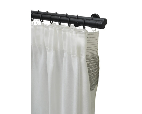 Bară dublă pentru perdea cu perdele albe și cu dungi