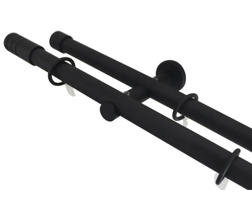 Bară dublă de perdea din metal cu inele și suport