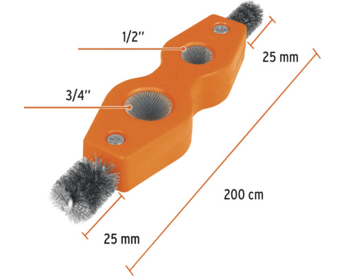 Perie de curățare a țevilor cu dimensiunile de 200 de centimetri lungime și 25 de milimetri diametru