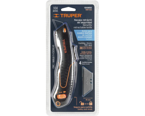 Cuțit de siguranță cu lamă retractabilă și patru lame de rezervă incluse