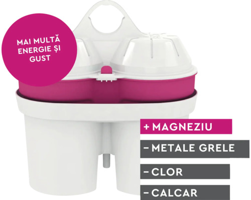 Carafă filtrantă pentru reducerea clorului, a calcarului și a metalelor grele, cu îmbogățire cu magneziu