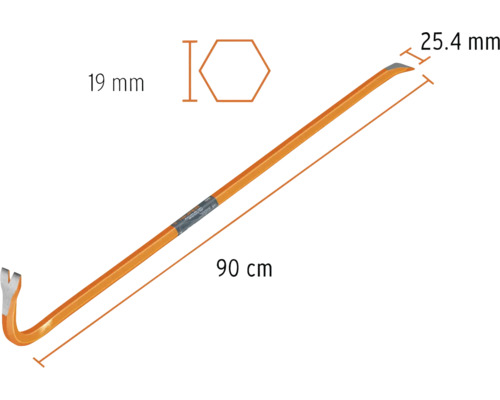 Rangă cu dimensiunile 90 cm lungime, cap de lamă de 25,4 mm și hexagon de 19 mm
