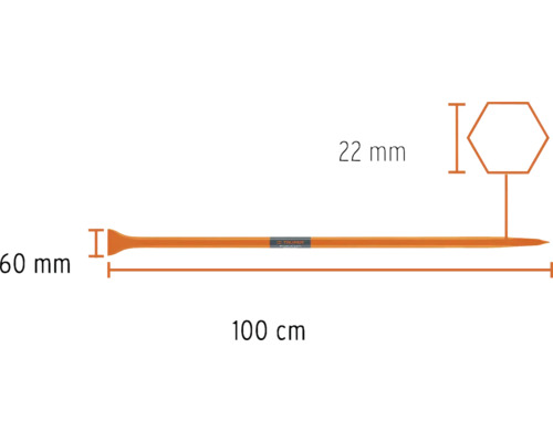 Desen tehnic al unui levier cu dimensiunile de 100 centimetri lungime, 60 milimetri lățime și o lățime a capului de 22 milimetri