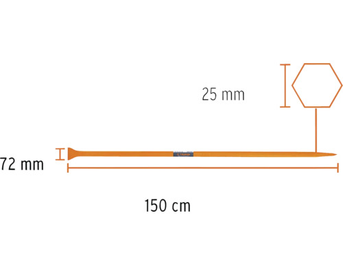 Desen tehnic al unei rangi de 150 centimetri lungime cu secțiune hexagonală