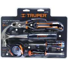 Set de scule Truper cu ciocan, clește, șurubelnițe, ruletă și cuțit retractabil