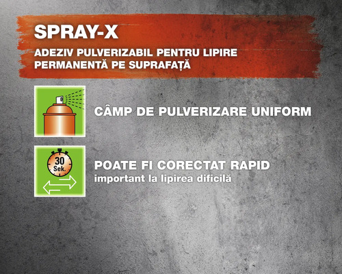 Spray X Informații despre aplicarea permanentă a adezivului spray