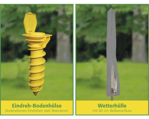 Imagine cu o bucșă de sol înșurubabilă și o husă de protecție pentru umbrele de soare.