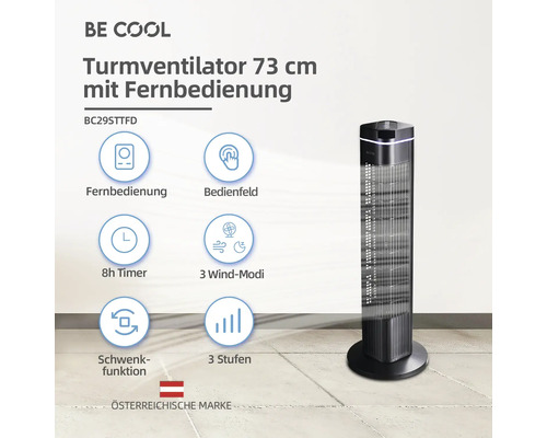 Ventilator tip turn, 73 cm înălțime, cu telecomandă