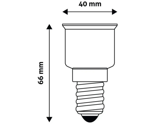 Ilustrație cu dimensiunile unei lămpi, înălțime de 66 de milimetri și lățime de 40 de milimetri