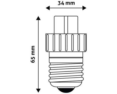 Dimensiunile unui bec E14: 65 mm înălțime, 34 mm diametru