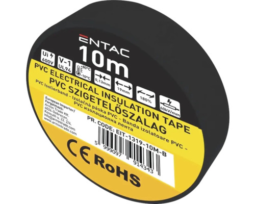 Bandă izolatoare PVC Entac 19mm x 10m, negru