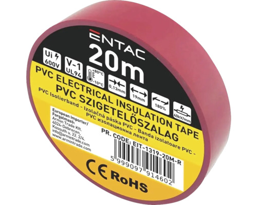 Bandă izolatoare PVC Entac 19mm x 20m, roșu